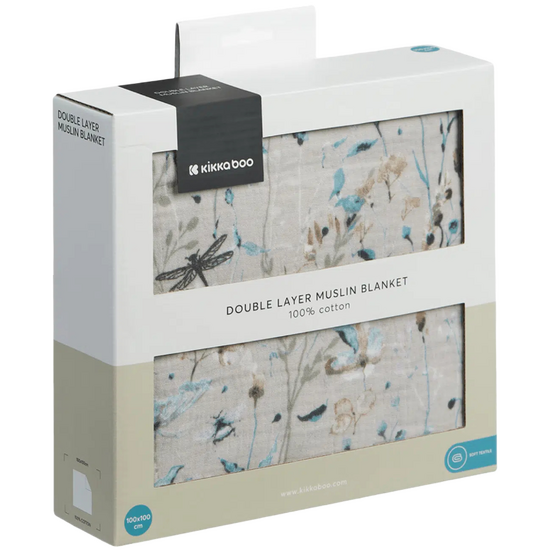Плед детский KIKKABOO Dreamy Fields Grey, двухслойный, муслиновый, 100х100 см