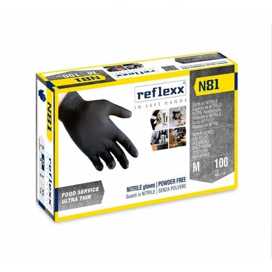 Manusi din nitril REFLEXX, L, fara pudra, negre, 100 buc