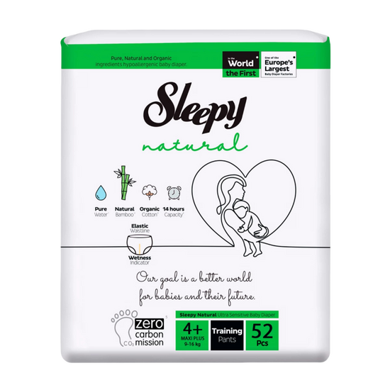 Chiloței SLEEPY Natural Ultra Sensitive Double, mărimea 4+ Maxi Plus, 9–16 kg, 52 buc