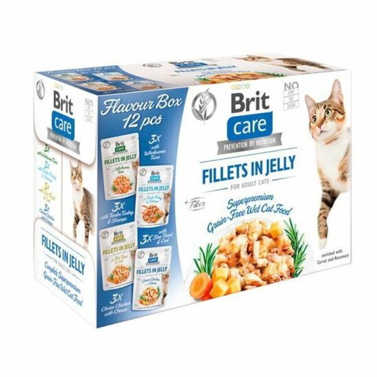Set de hrana umeda BRIT, pentru pisici, file de carne, asortiment in jeleu, 12*85 gr