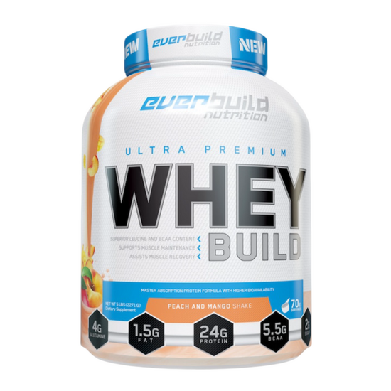 Proteină din zer EVERBUILD Ultra Premium Whey Build Peach Mango, Piersică și mango, 2270 g