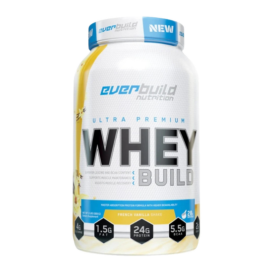 Протеин сывороточный EVERBUILD Ultra Premium Whey Build French Vanilla Ice Cream, Французское ванильное мороженое, 908 г