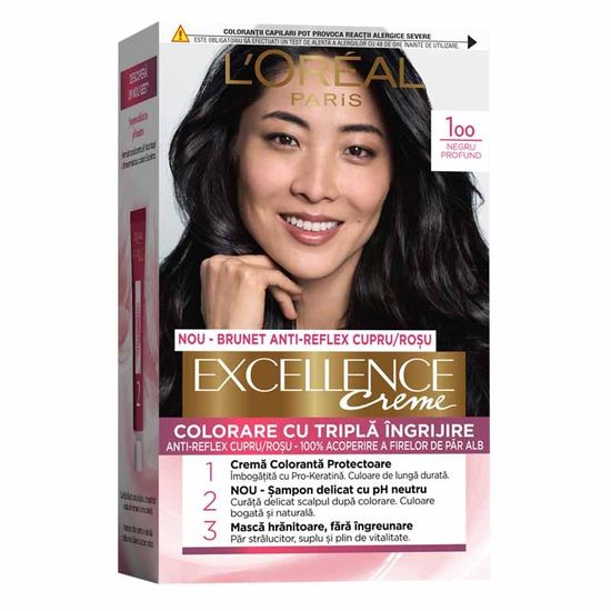 Vopsea-crema pentru par L'ORÉAL Excellence, 100 Negru Profund, 192 ml