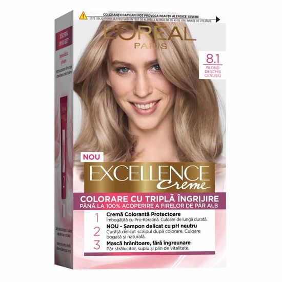 Vopsea-crema pentru par L'ORÉAL Excellence, 8.1 Blond Deschis Cenusiu, 192 ml