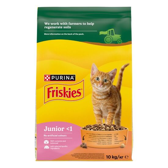 Hrana uscata pentru pisoi FRISKIES Junior (pui,lapte,legume), 10 kg