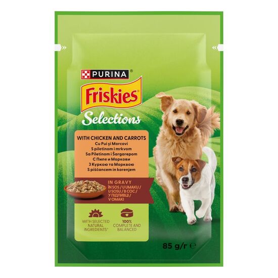 Hrana umeda FRISKIES Adult pentru caini, pui, morcov, 85 g