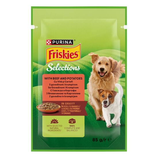 Hrana umeda FRISKIES Adult pentru caini, vita, cartof, 85 g
