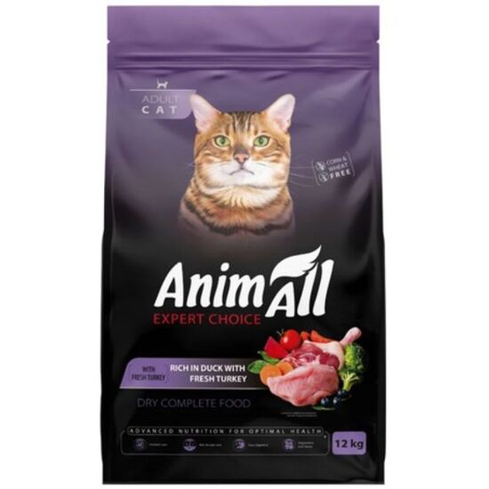 Hrana uscata pentru pisici adulte ANIMALL cu curcan si rata proaspete, 12 kg