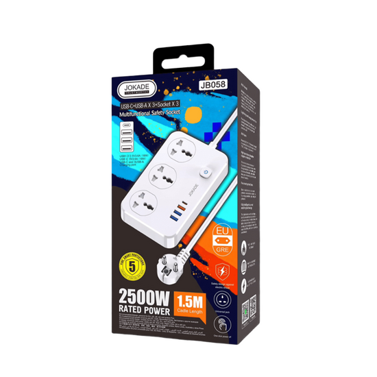 Удлинитель JOKADE универсальный JB058, 3 розетки + USB-C 3 А, 1,5 м, белый, изображение 3