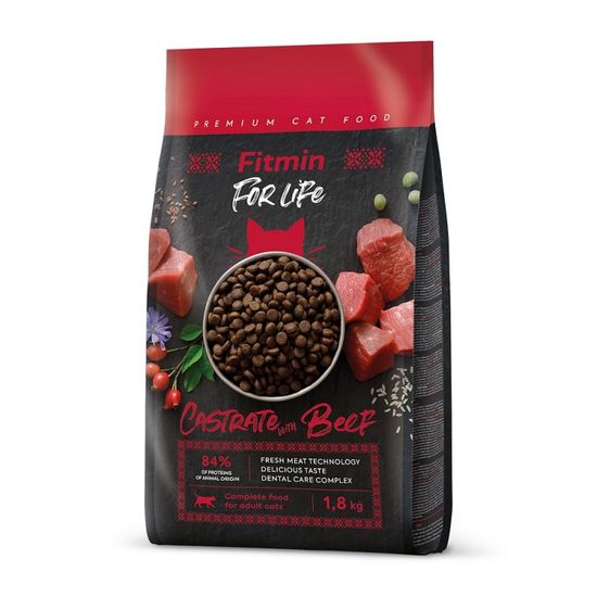 Hrana pentru pisici FITMIN For Life, sterilizate si castrate, din vita, uscata 1.8 kg