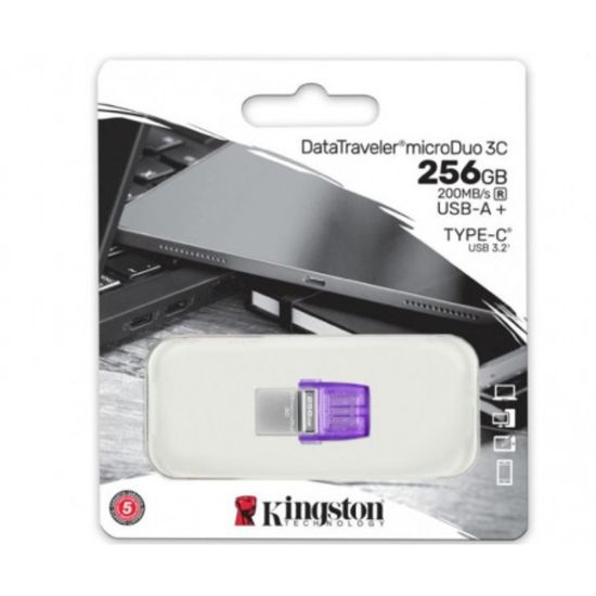 Stick KINGSTON DataTraveler microDuo, USB3.2, 3C, USB-C, + USB-A, violet, ultra mici, 256GB, 2 image