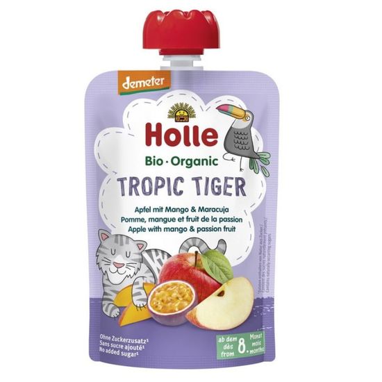 Piure HOLLE Tropic Tiger mar, mango, fructul pasiunii, 8luni+, 100g