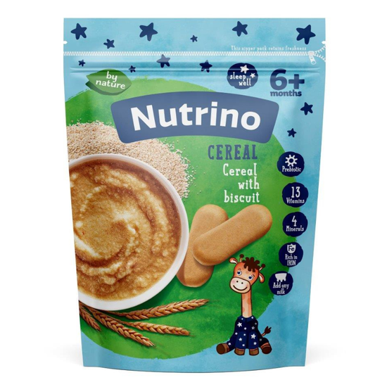 Terci NUTRINO, din grau cu biscuiti si lapte, 6+ luni, 200 g