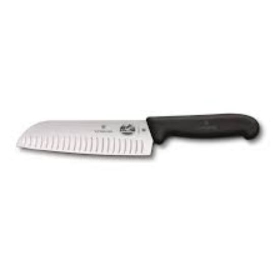 Кухонный нож VICTORINOX Fibrox Santoku Knife 5.2523.17, 17cm, strainght, flutet, black, изображение 2