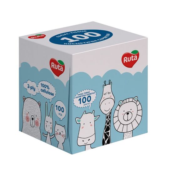 Салфетки РУТА Kids Куб, косметические,  двухслойные, белые, 100 шт, изображение 2