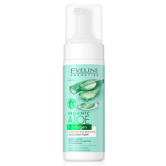 Пена для умывания EVELINE Organic Aloe+Collagen, очищающая, 150 мл