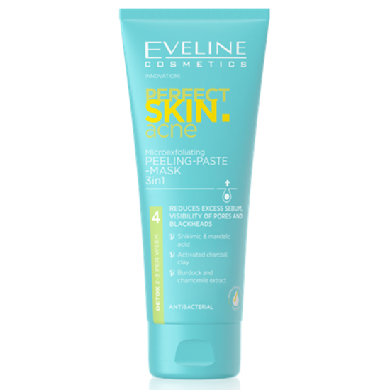 Маска-пилинг-паста для лица EVELINE Perfect Skin Acne 3в1, отшелушивающая, 75 мл