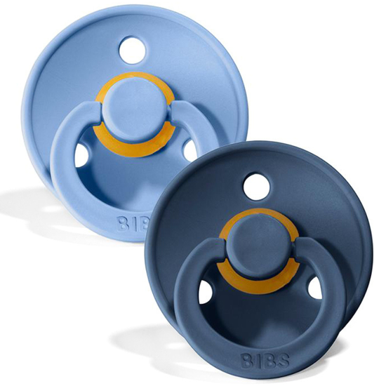 Set suzete BIBS Colour Sky Blue / Steel Blue, din latex, rotunde, 0-6 luni, 2 buc