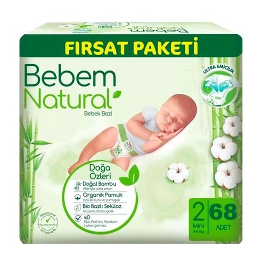 Подгузник для детей BEBEM NATURAL, 3-6 кг, 68 шт