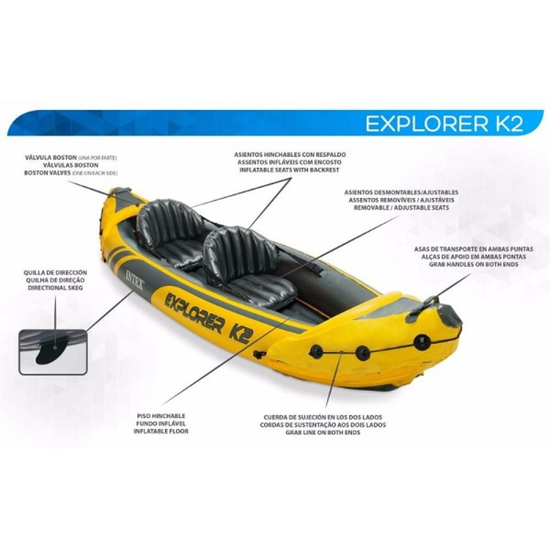 Надувной каяк INTEX Explorer K2, с веслами и насосом, 312 x 91 x 51 см, до 180 кг, изображение 3