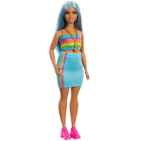 Papusa Barbie MATTEL Fashionista cu parul albastru si rochie curcubeu, 2 image