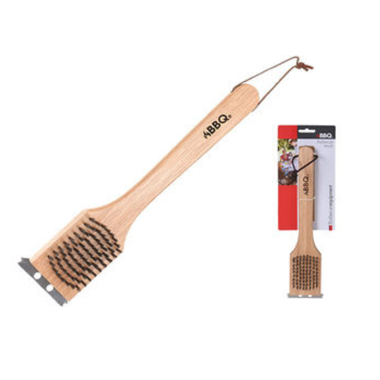 Щетка для чистки гриля BBQ, с деревянной ручкой, 2in1, 30 cm