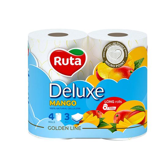 Туалетная бумага RUTA Pure White Deluxe  Mango, 3 слоя, 4 рулонов, белая, изображение 2