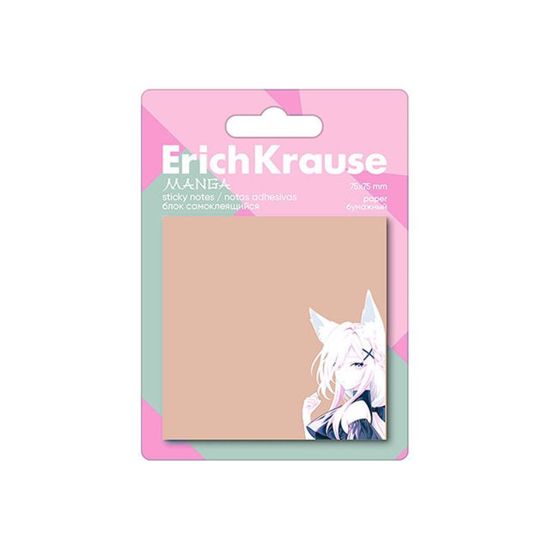 Autocolante de papetarie ERICHKRAUSE Manga, 75 х 75 mm, 50 foi,  roz cu desen, 2 image