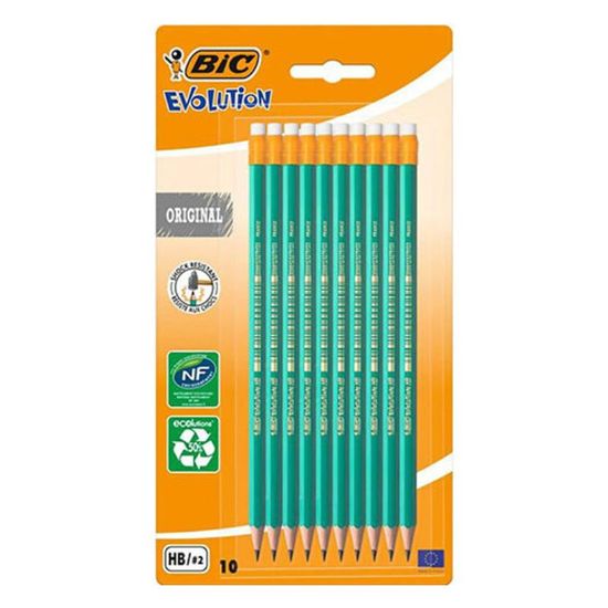 Набор графитных карандашей BIC ECO Evolution, с ластиком, 10 шт, изображение 2