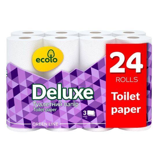 Туалетная бумага ECOLO Deluxe, 3-слойная, белая, 24 рулона, изображение 2