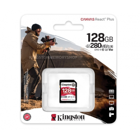 Карта памяти SD KINGSTON Canvas React Plus, Class10, UHS-II, U3, (V60), 128GB, изображение 3