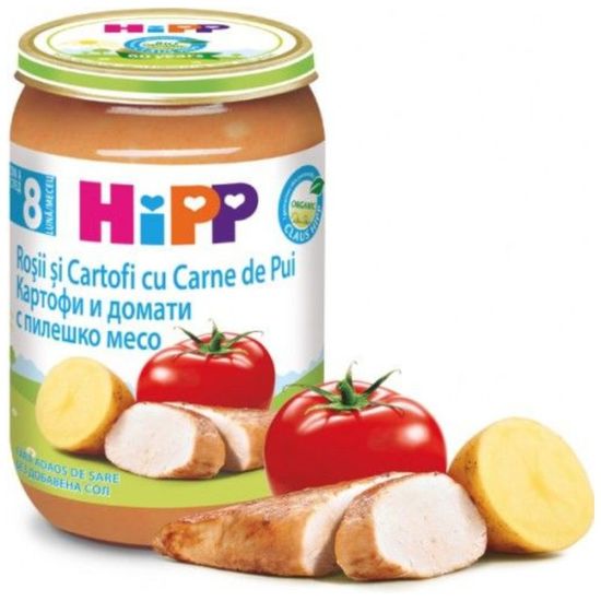 6510 Пюре HIPP Мясное меню, Помидор с картофелем и цыпленком, с 8 месяцев, 220 г