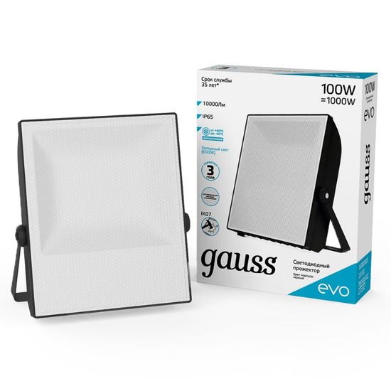 Прожектор LED GAUSS EVO 100W, 6500K, 1000lm, IP65, IK07, черный, 1, 6