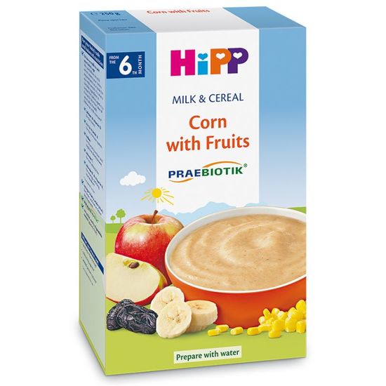 Органическая кукурузная молочная каша HIPP, с фруктами, с  6 месяцев, 250 г