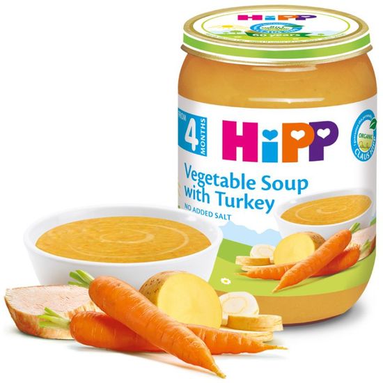 Piure HiPP Supa de legume cu carne de curcan, de la 4 luni, 190 g