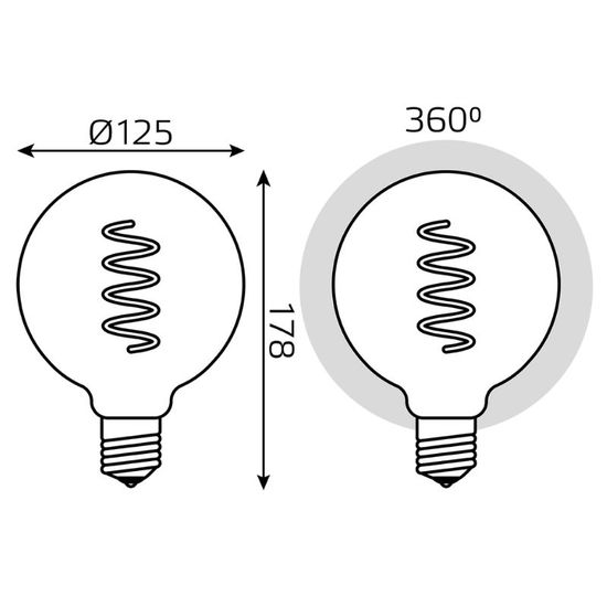 Лампочка GAUSS Filament G125 Pink Flexible LED 5W, E27, 1800K, 190lm, IP20, изображение 5
