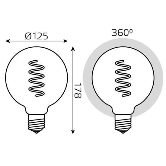 Лампочка GAUSS Filament G125 Sky Blue Flexible LED 5W, E27, 1800K, 190lm, IP20, изображение 6