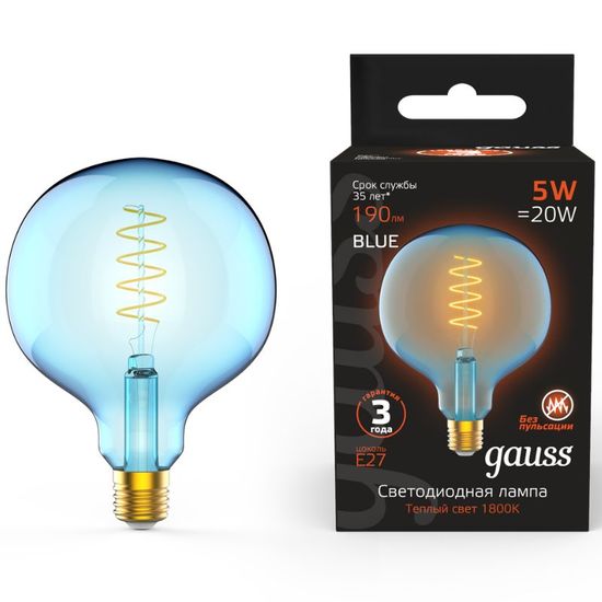 Лампочка GAUSS Filament G125 Sky Blue Flexible LED 5W, E27, 1800K, 190lm, IP20
