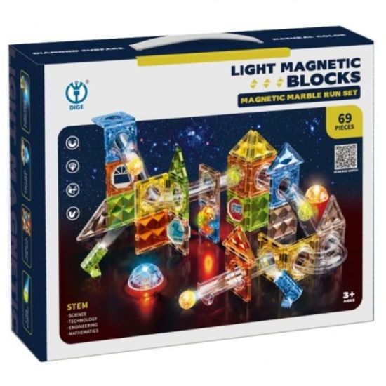 Set de constructie magnetic cu lumini traseu cu bile Magnetic Blocks, ZJA354950, 69 elemente, 2 image