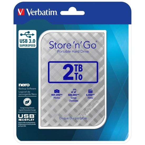 Внешний HDD VERBATIM 2.5" Store n Go, 2.0TB, USB3.0, G2, серебристый, изображение 4