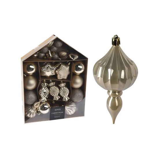 Set decoratiuni pentru brad, aurii, cutie, 32 buc, 2 image