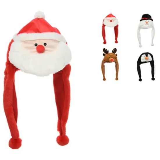Caciula Christmas cu sireturi si pompon, din plus, 50 cm