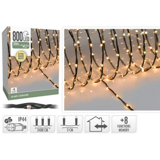 Огни новогодние "Нить soft" 800 LED, экстра тепло-белый, 8 режимов, 24 м