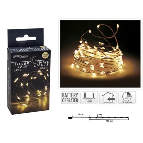 Огни новогодние "Нить" 40 micro LED теплый бел, 3XAA, 2 м, таймер