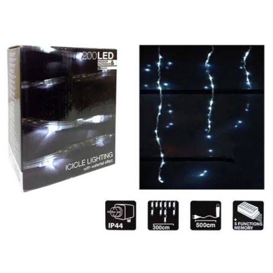 Огни новогодние "Сосульки" 200LED белый, стекающие, 3 м