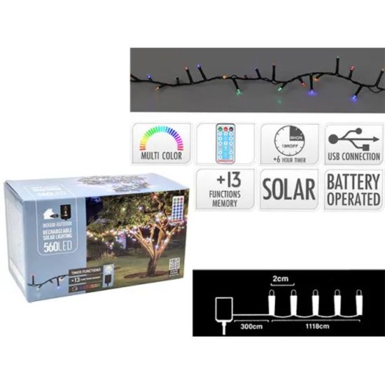 Luminite de Craciun "Sarpe" 560 LED 11.2 m, cu panou solar, telecomanda, 8 regimuri, timer, USB, mult