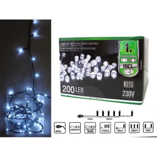 Огни новогодние "Нить" 200LED белый цвет, in/out