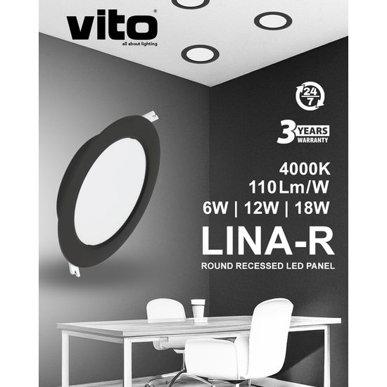 Светильник LED VITO LINA-R встраиваемый, 6W, 4000K, белый, Д 110, круглый, 1, 80