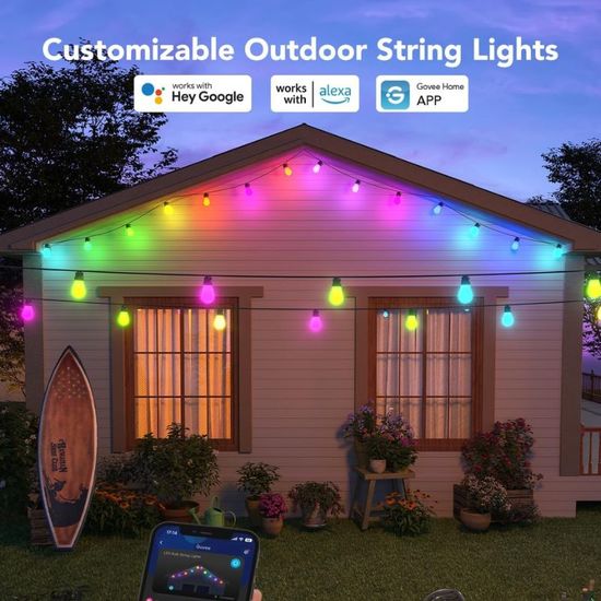 Наружная гирлянда GOVEE Outdoor String Lights RGBIC, Smart Outdoor, 15 Light Bulbs, 15м, изображение 6
