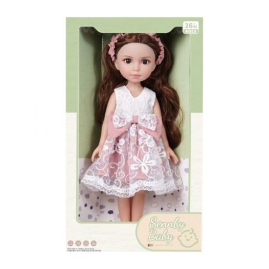 Кукла-брюнетка SENNBY BABY ER333C, с повязкой на голову и бело-розовым платьем, ZJA353021, 35см, изображение 2